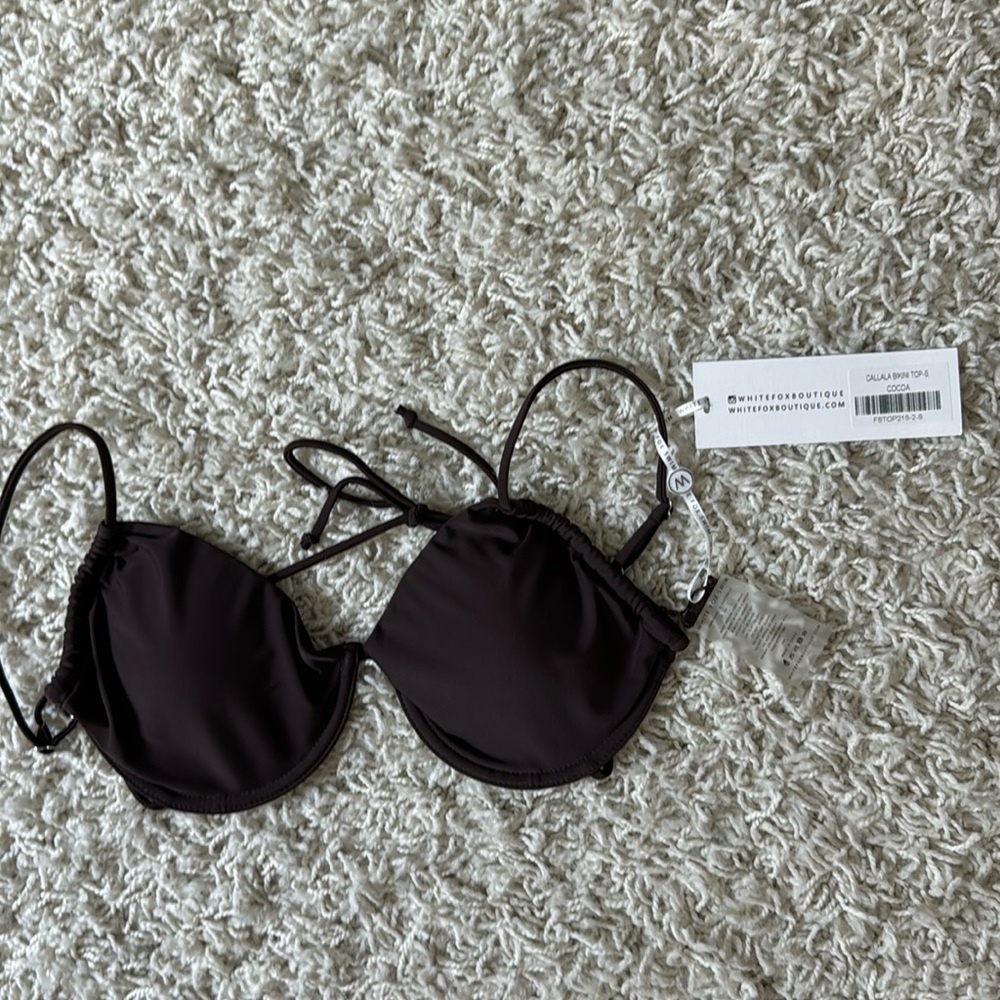 Brown, cupped, bikini top, adjustable straps, new with tags.